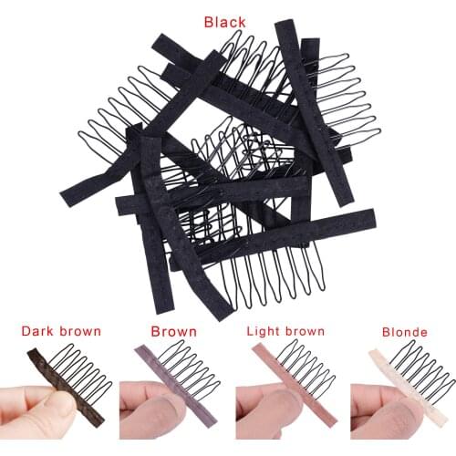 5 Colors Lace Wig Clips Steel 7 Tooth Polyester Durable Cloth Wig Combs for Hairpiece Caps Wig Accessories Tools 24 Pcs/Lot