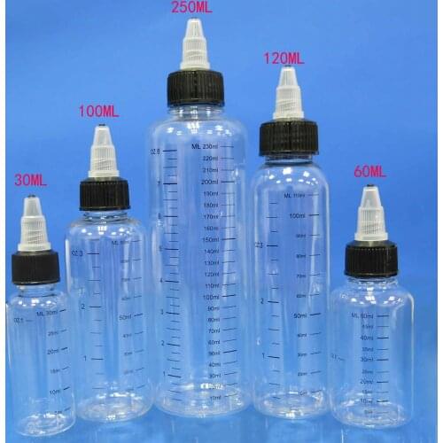 5pcs 30/60/100/120/250/500ml Tattoo Bottle Pigment Ink Containers w/ Twist Top Cap Scale Supply Refillable Bottles w/ Screw Cap