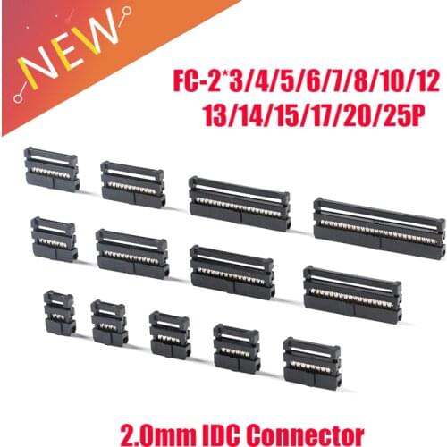 5PCS 2.0 FC-6-50Pin 8P 10P 12P 14P IDC Socket Pin Dual Row Pitch 2.0mm IDC Connector Cable Socket Plug Ribbon Cable Connector