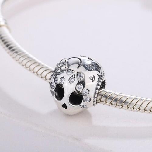 925 Sterling Silver Sparkling Skull Charm Bead Stones Hearts Butterfly Decoration Pendant Charm Bracelet Jewelry For Pandora