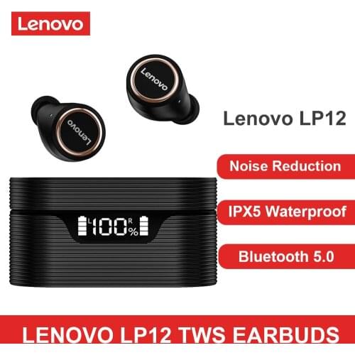 Lenovo LP12 TWS Wireless Earphones With LED Intelligent Digital Display Bluetooth 5.0 Earbuds Waterproof Sport Headset With Mic