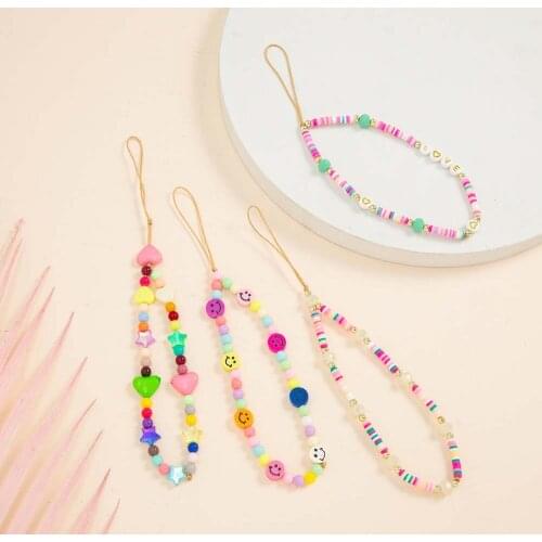 Beaded Phone Charm Strap Hanging Rope Chain for Women Cords Personalized Beaded Phone Chain - Smiley Face - Fruit