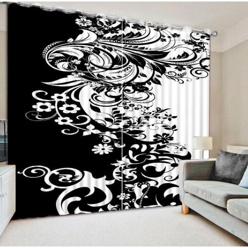 Black and white 3D Blackout Window Curtain For Living Room office Bedroom Customized size Drapes Cortinas Rideaux pillowcase