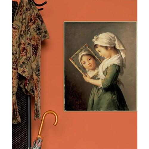 Citon E.Vigee Lebrun《Julie Le Brun Looking in a Mirror》Canvas Oil Painting Artwork Decorative Picture Wall Decor Home Decoration