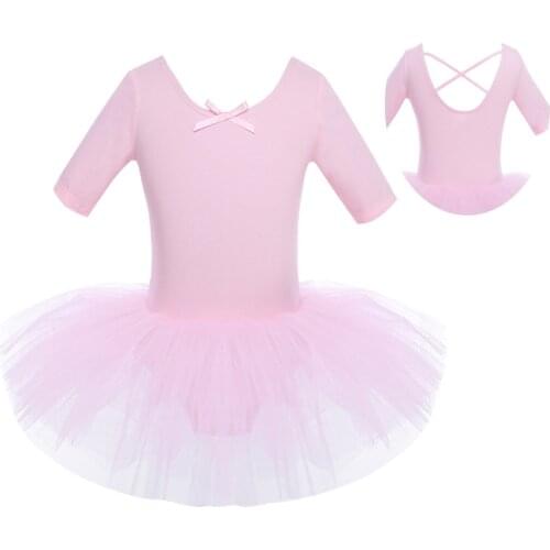 Kids Girls Ballet Tutu Dress Short Sleeve Cotton Tulle Dress Ballet Dance Gymnastics Leotard Ballerina Fairy Party Costumes