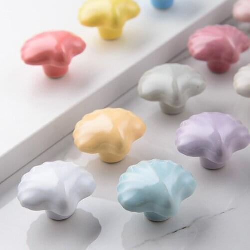 Childrens room candy color ceramic wardrobe door handle cute shape single hole Cartoon Color Ceramic Hand in hand