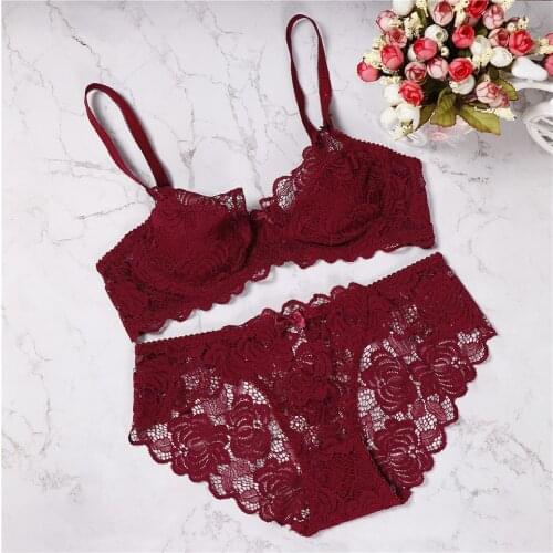 2018 high quality thin bra and panties large size underwear women set transparent plus size feminino