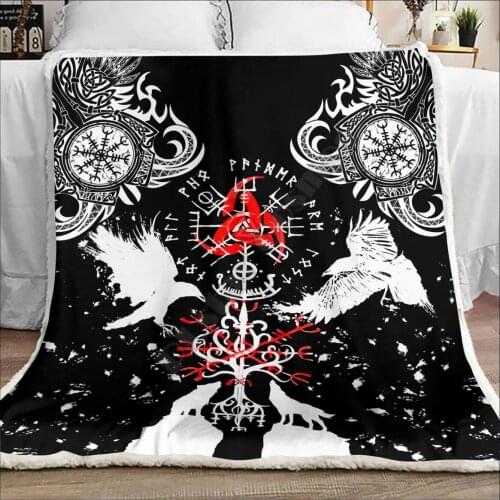 Beautiful Vikings Tattoo 3d printed fleece blanket Beds Hiking Picnic Thick Quilt Fashionable Bedspread Sherpa Throw Blanket 01
