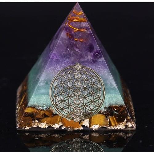 Healing Crystal Gold Wire Orgone Pyramid Stone Figurine Energy Generator For Meditation Reiki Balancing