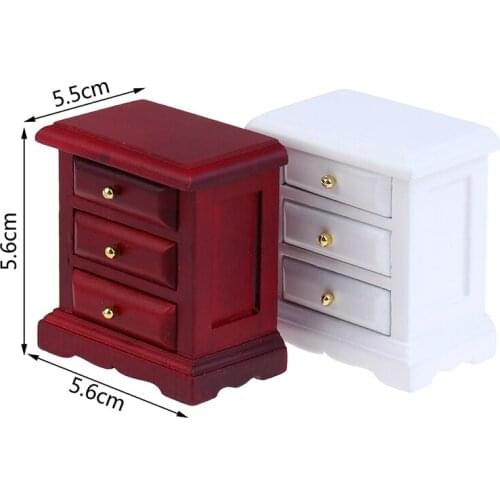 Simulation Wood Bedside Drawer Cabinet Doll House Bedroom Decor1:12 Dollhouse Miniature Furniture Toys
