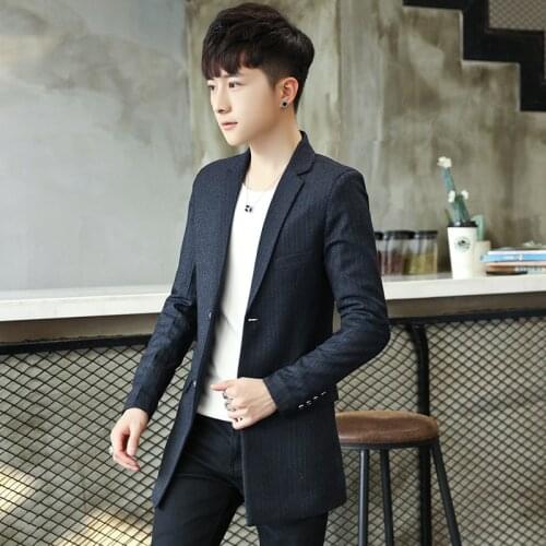 Mens Suits Blazers New Casual Mens Muits Men Blazers Long Sleeves Black Blue Suits Blazer 2019 Long Fashion Stripes