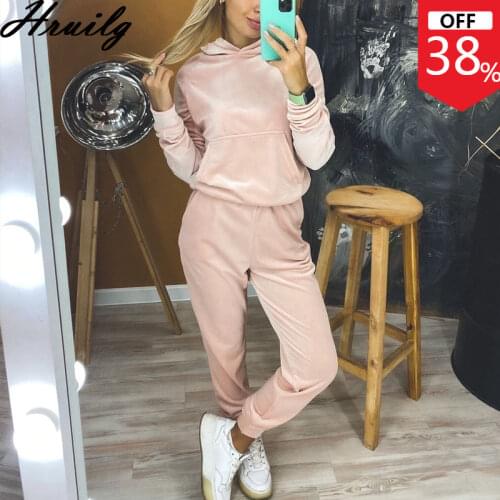 Solid Color Long Sleeve Women 2 Piece Set Hooded Sweatshirt Long Pants Pockets Casual Two Piece Set Running Fitness Lounge Set