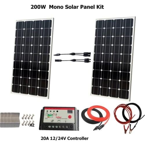 Solar Panel Plate 200W 18V Solar Charger For Car Battery Monocrystalline Silicon Cells Module Kit w/ 20A LED Solar controller