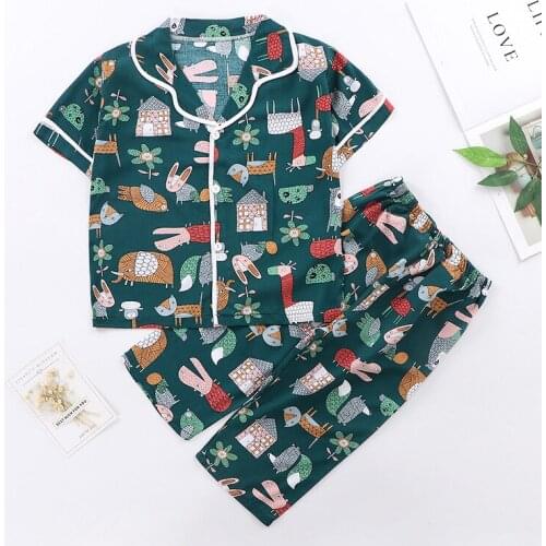 Cotton Children Clothes Sets Summer Short Sleeve Pajamas for Boys Girls Cartoon Sleepwear Kids Baby Nightwear Girls Pajamas Sets