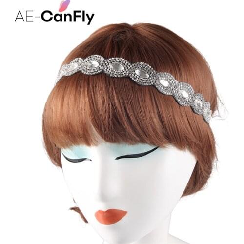 AE-CANFLY Fashion Retro Style Rhinestone Headband Women Rhinestone Elastic Head Chain Hair Jewelry 1H4006