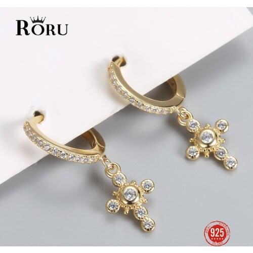 Real 925 Sterling Silver Hoop Earrings Mini Gold Cross Earrings for Women Cute Circle Earrings Fine Jewelry Cross Earrings