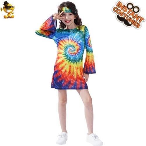 Christmas Halloween Child Girls Rainbow Hippies Costumes Carnival Party Kid Girl Hippies Clothes Costumes