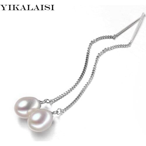 YIKALAISI 925 Sterling Silver Natural Freshwater Drop Shape Pearl Fashion Earrings jewelry for women 8-9mm Pearl 3 Colour