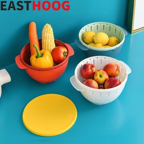 Kitchen Drain Basket with Lid Bowl Washing Colander Baskets Kitchen Strainer Vegetables Fruit Double Drain Storage Basket