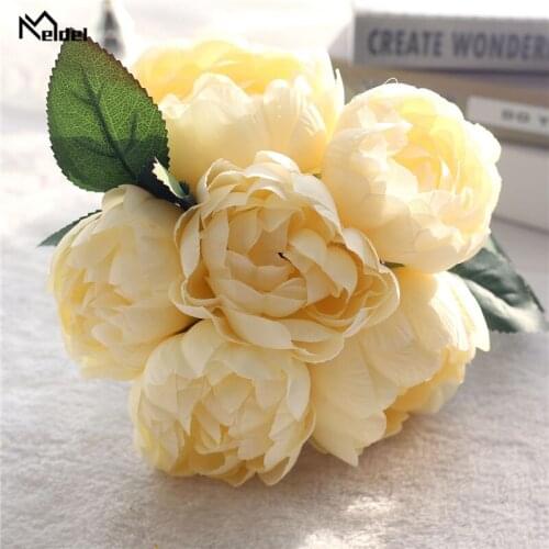 Meldel Bride Wedding Bouquet Bridesmaid Artificial Silk Peony Flower DIY Home Party Decoration Flower Arrangement Wedding Supply