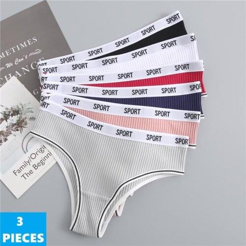 Fan·Sweet Womens Sexy Cotton Letter Panties Lingerie Soft Girls Solid Color Briefs Thong Sport Underpants Female Underwear