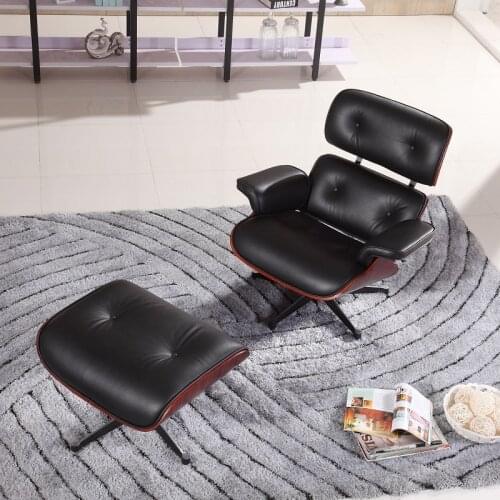 Rose Wood Rotation Genuine Leather Adjustable Backrest Modern Armchair Luxury Lounge Chair with Footrest