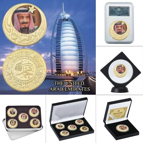 WR Leader of The Dubai UAE Gold Plated Coins Collectibles Original Coin Set with Coins Holder Medal Gift Set Dropshipping