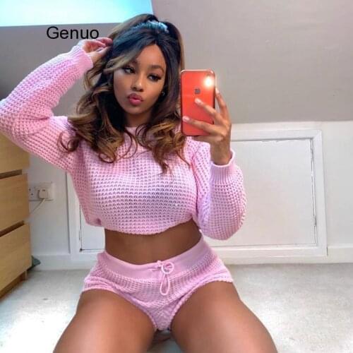 Women Knitwear Sets Sweater and Shorts 2Pcs Knitted Set 2020 Fashion Ladies Streetwear Club Outfit Autumn Spring Set Wholesale