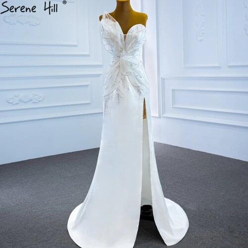 White Mermaid Satin Evening Dresses Gowns Long 2021 Beading Elegant Sexy For Women Party Night BHM67188 Serene Hill