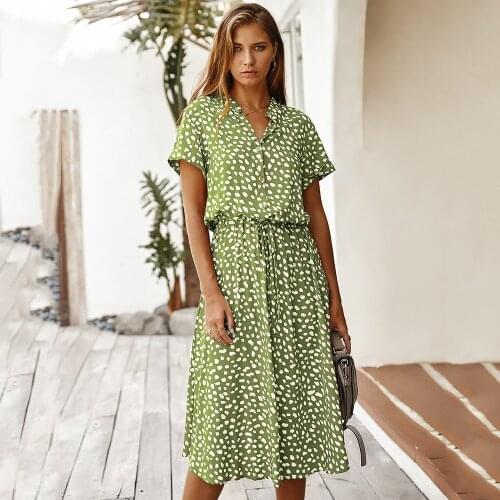 Feelycc Ladies Boho Leopard Print Shirt Dress Women Casual Midi Holiday Summer Dress Female High Waist Beach Dresses