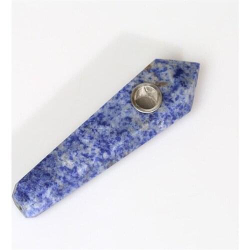 1pcs Natural Blue Vein Stone Carved Smoking Pipe Cigarettes Holder Tobacco Wand