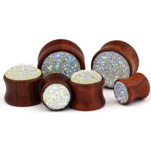 10-20MM Crystal Cluster And Natural Wood Ear Gauges Plugs Earring Expander Flesh Tunnels Stretching Piercing Body Jewelry