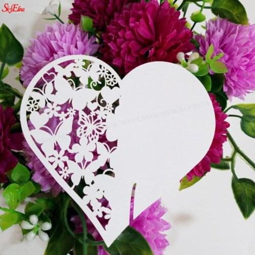 100pcs Red Wine Cup Wedding Decoration DIY Place Card Laser Cut Heart Shape Wine Glass Cup Paper Cards Name Card Decoration 5Z