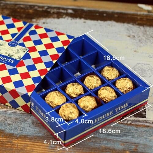 100pcs/lot 16 grid British chocolate box blue red pattern baking box wholesale