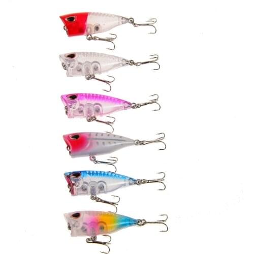 6pcs Fishing Lure Topwater Popper Hard Baits Artificial Make 4cm/3g Mini Wobblers Crankbait Fishing Tackle