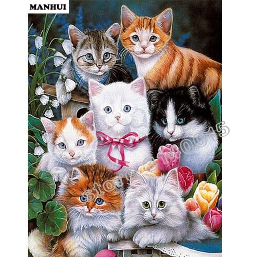 DIY Diamond Painting Cross Stitch Cat family Needlework 5D Diamond Mosaic 3D Diamond Embroidery Painting Rhinestones BFC225