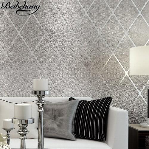 Beibehang Modern simple bedroom wallpaper stereo living room background wall relief wallpaper non-woven rhombus striped lattice
