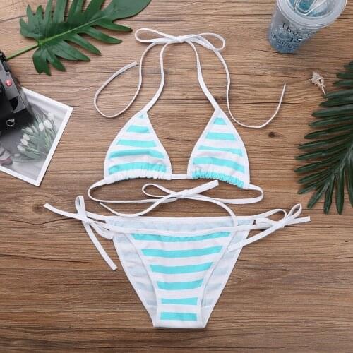 Women Cute Kawaii Japanese Style Stripe Cotton Strappy Bra Top Briefs Bikini Set Lingerie Fancy Party Beach Underwear