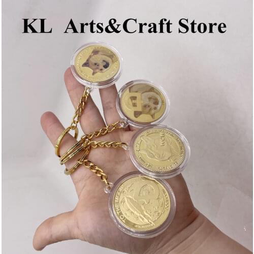 Doge Keychain Commemorative Coin Collection Dogecoin Metal Backpack Pendant Keyring Decoration Gifts 40mm gold coin
