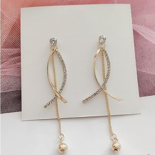 Statement Fish Shape Chain Earring Long Tassel Cross Crystal Earrings For Women Fashion Jewelry Oorbellen Brincos Aretes De Muje