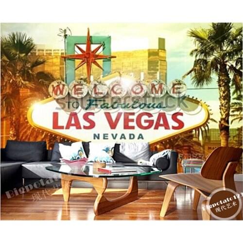 Custom photo wallpaper, Welcome to Fabulous Las Vegas large mural vinyl wallpaper Papel de parede for the living room TV wall