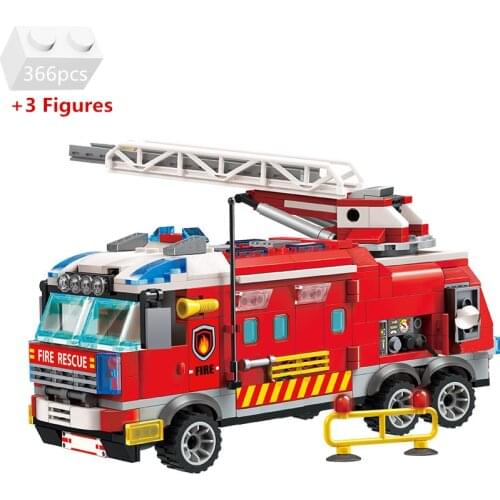 City Police Firefighter Rescue Fire Station Command Vehicle Ladder Truck Building Blocks Kit Bricks Kids Toys For Children Gifts