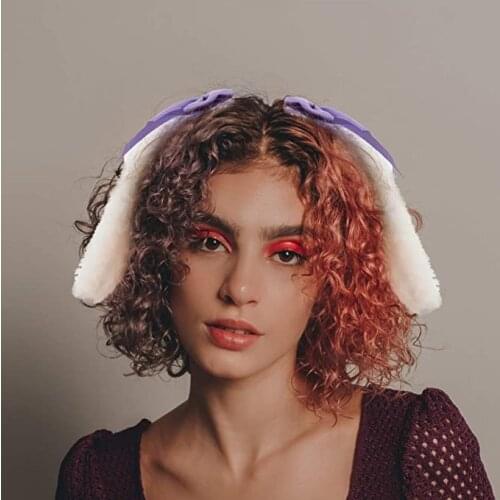 Kawaii Women Girls Hair Clip Cute Rabbit Bunny Plush Lop Ears Hairpin Candy Color Ribbon Bowknot Lolita Cosplay Hair Accessories