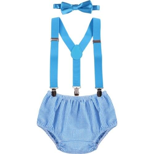 3pcs Set Cute Baby Boy Clothes for Birthday Photo Shoot Cake Smash Outfit Y-back Suspenders Shorts Bowtie Baby Girl Clothes Set