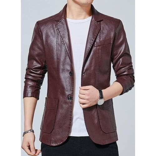 Crocodile brand 2021 PU leather jacket Korean style simple wild styleMens plus velvet leather jacket spring and autumn new