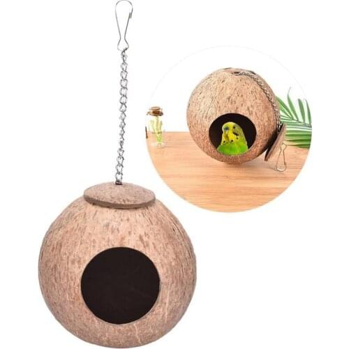 Hot Newest Coconut Shell Bird Cages Parrot House Nesting House Cage With Hanging Lanyard Chewing Toy Bird Toy Chain Pet Sparrows