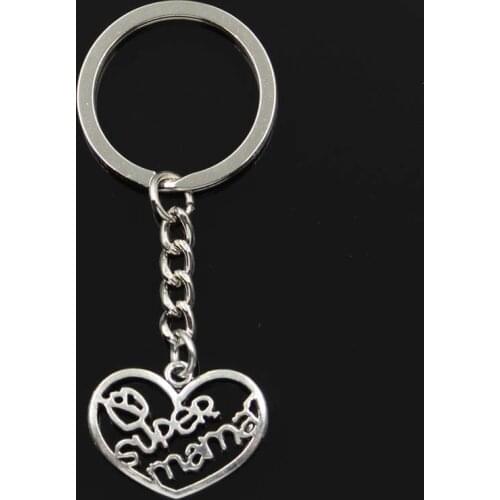Fashion Keychain 20x26mm Heart Super Mama Pendants DIY Men Jewelry Car Key Chain Ring Holder Souvenir For Gift