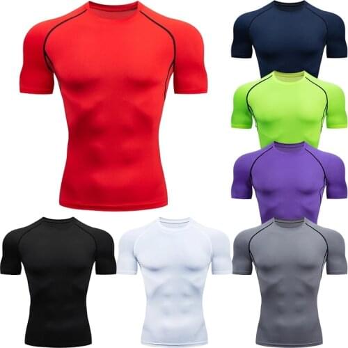 Men Short Sleeve Tight T Shirt Gym Sport Running Jogging Compression Mens Bodybuilding Tops Elastic Quick Dry Training Tshirt