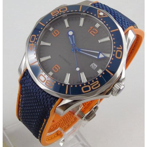 Dress 41mm Gray Automatic Men Watch Luminous Marks MIYOTA 8215 Rubber Strap Flat Sapphire Glass Rotating Bezel