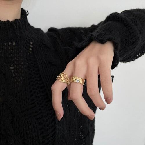 Irregular Antique Chunky Cubic Zirconia 925 Sterling Silver Adjustable Ring For Women Punk Dainty Jewelry Gift